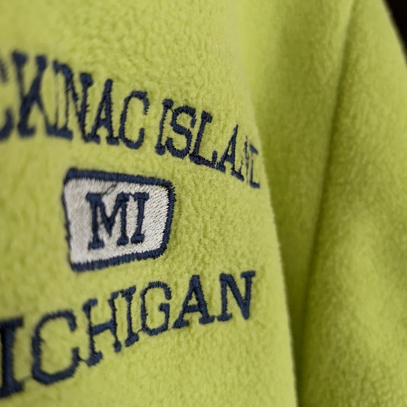 Vintage Mackinac Island Lemon Lime Green Fleece Embroidered Zip Up Men Small Uni - Picture 7 of 9